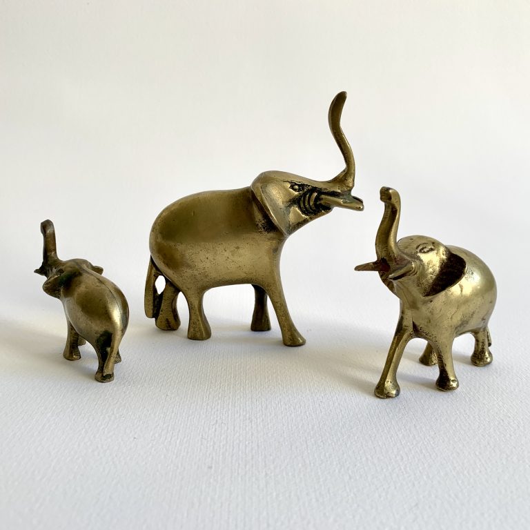 Afrikanska elefanter i mässing figuriner Retrolux antik
