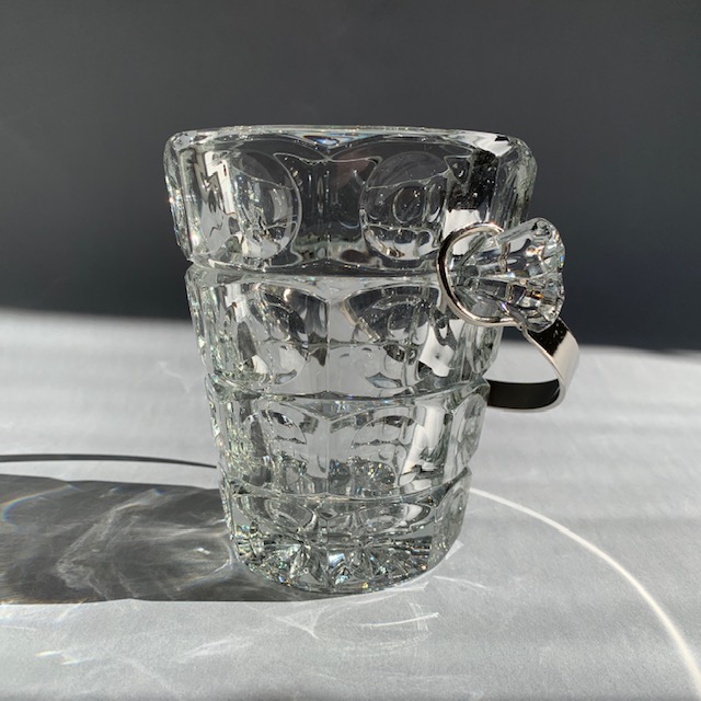Ishink i klart glas och hantag i rostfritt 1970-tal Retrolux antik