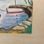 Akvarell båt i vik signerad ES-1.5 Retrolux antik