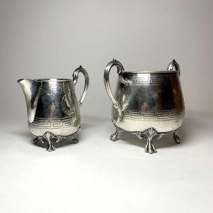 Gräddkanna och sockerskål i nysilver art deco Retrolux antik