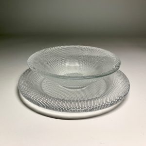 Skål med underfat i knottrigt glas Retrolux antik